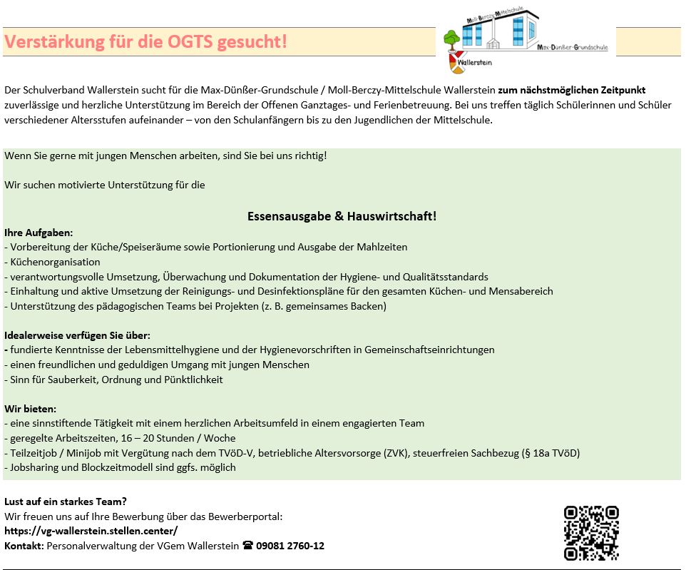 Stellenanzeige für eine Hilfskraft OGTS (m/w/d)